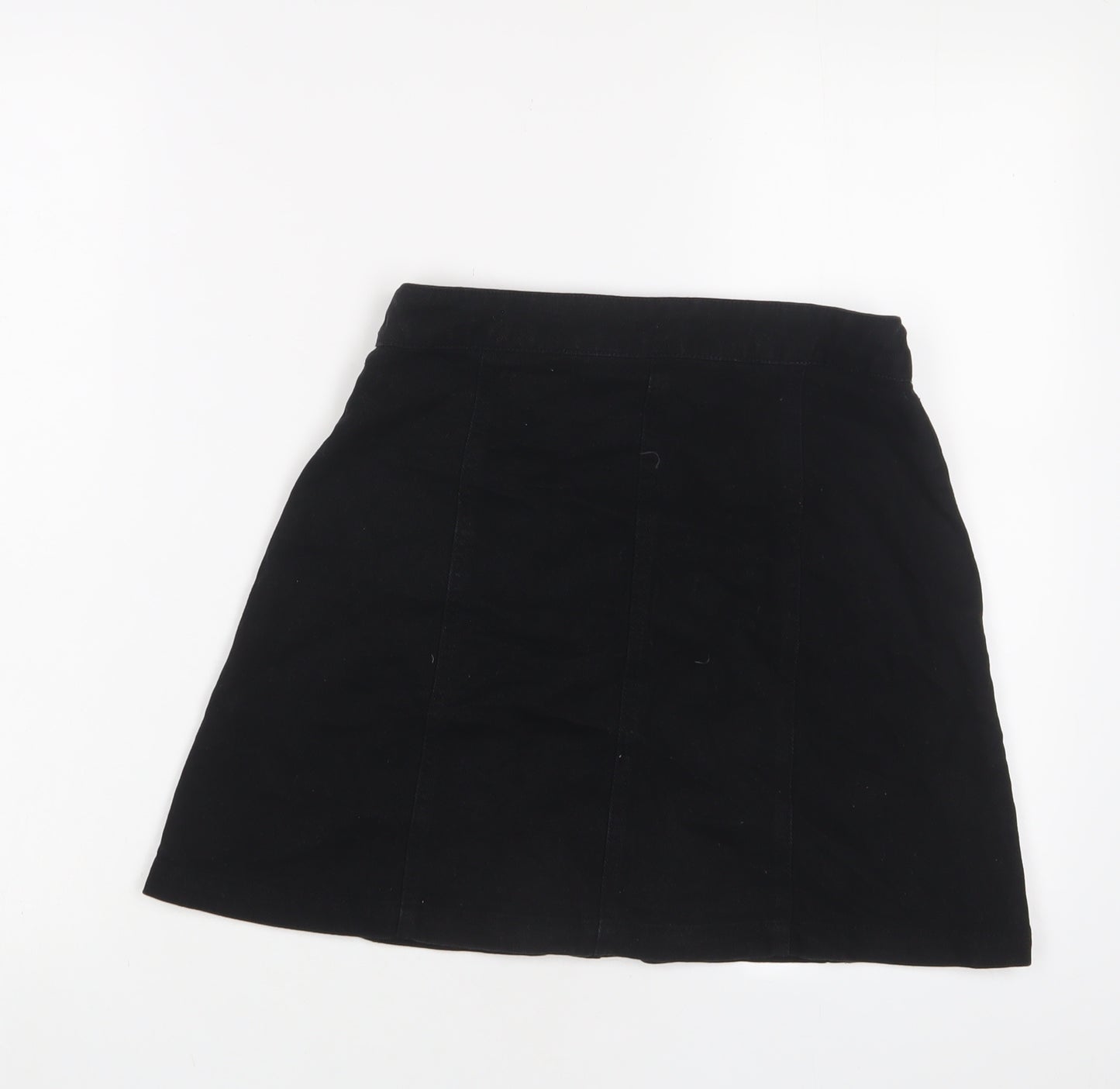 Denim & Co. Womens Black Cotton A-Line Skirt Size 8 Button