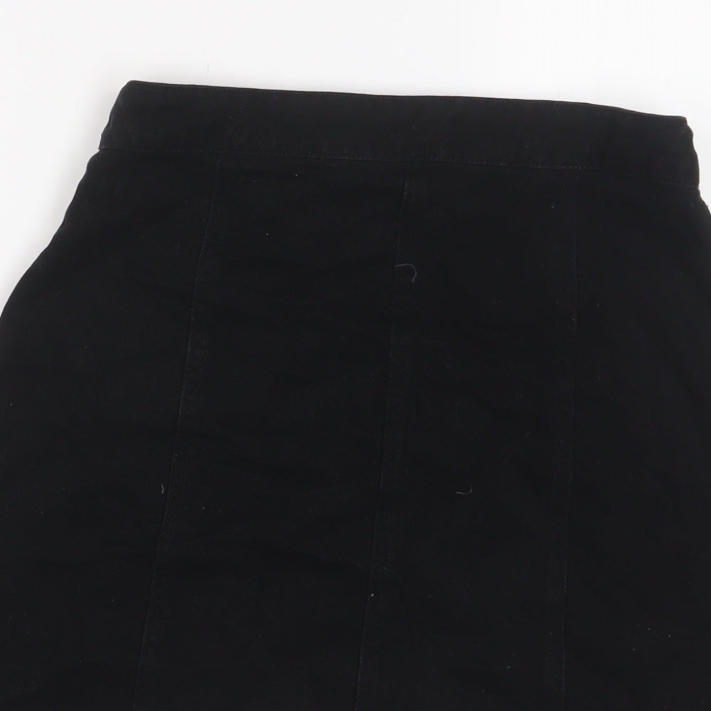 Denim & Co. Womens Black Cotton A-Line Skirt Size 8 Button