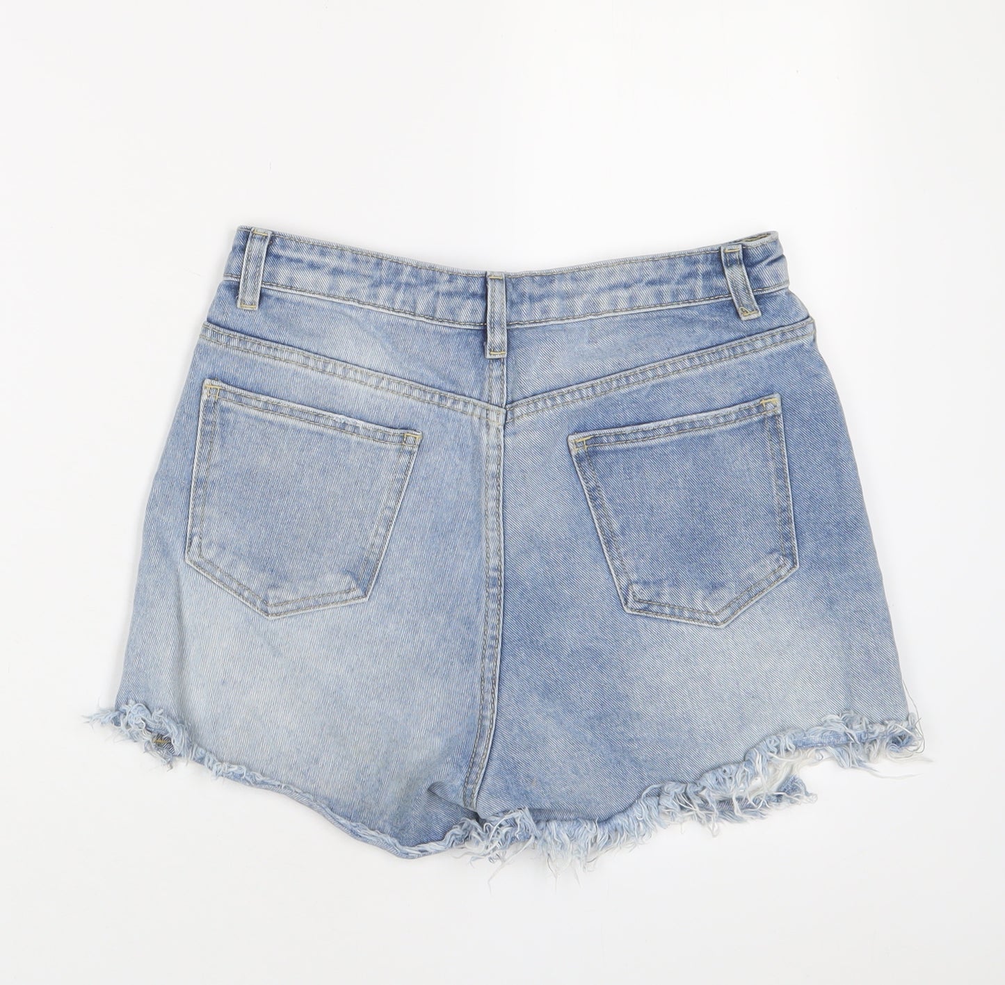 PRETTYLITTLETHING Womens Blue Cotton Basic Shorts Size 8 L3 in Regular Zip - Distressed