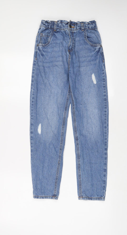 TU Girls Blue Cotton Straight Jeans Size 12 Years L25 in Regular Zip - Distressed