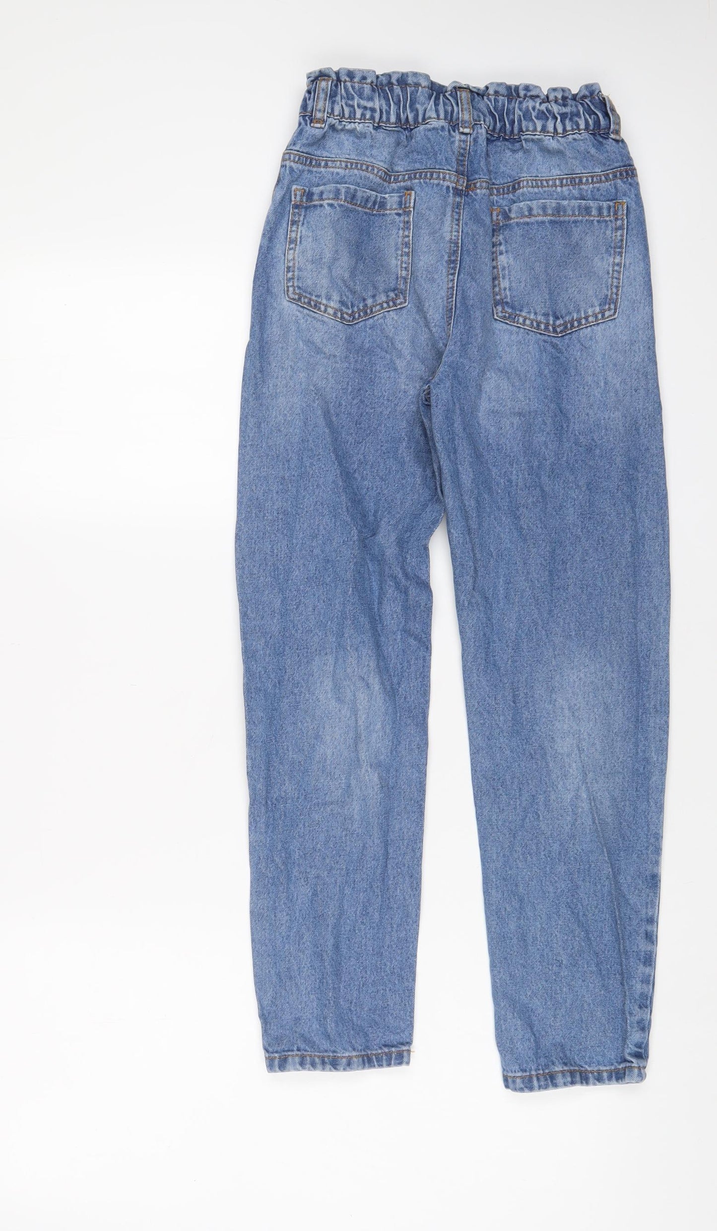 TU Girls Blue Cotton Straight Jeans Size 12 Years L25 in Regular Zip - Distressed