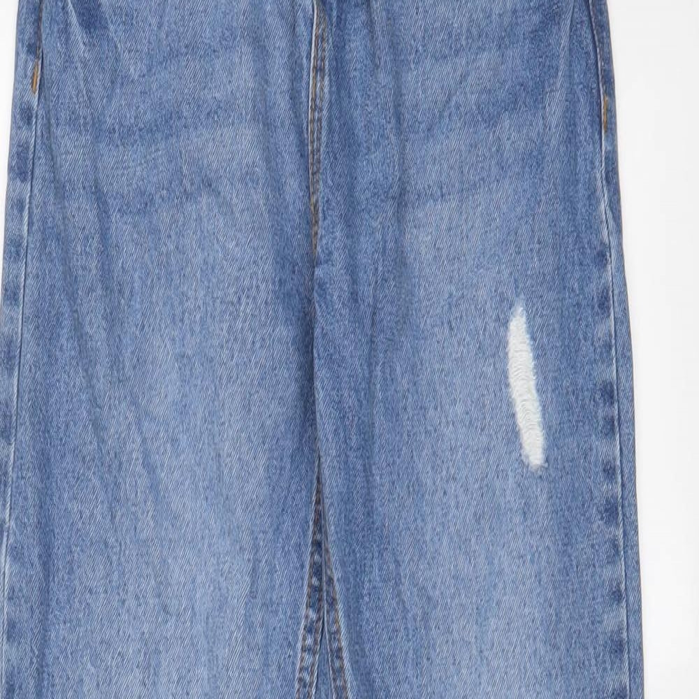 TU Girls Blue Cotton Straight Jeans Size 12 Years L25 in Regular Zip - Distressed