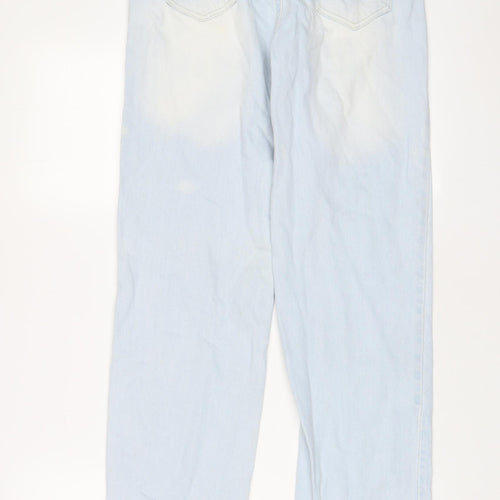 Zara Womens Blue Cotton Wide-Leg Jeans Size 8 L31 in Regular Zip