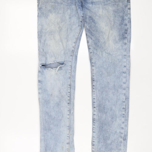 H&M Mens Blue Cotton Straight Jeans Size 30 in L32 in Slim Button
