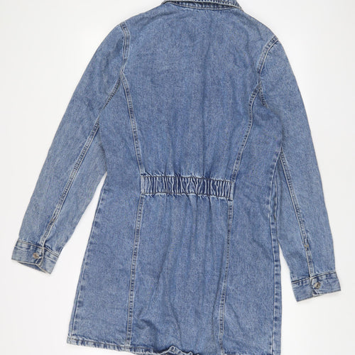 Denim & Co. Womens Blue Cotton A-Line Size 16 Collared Snap