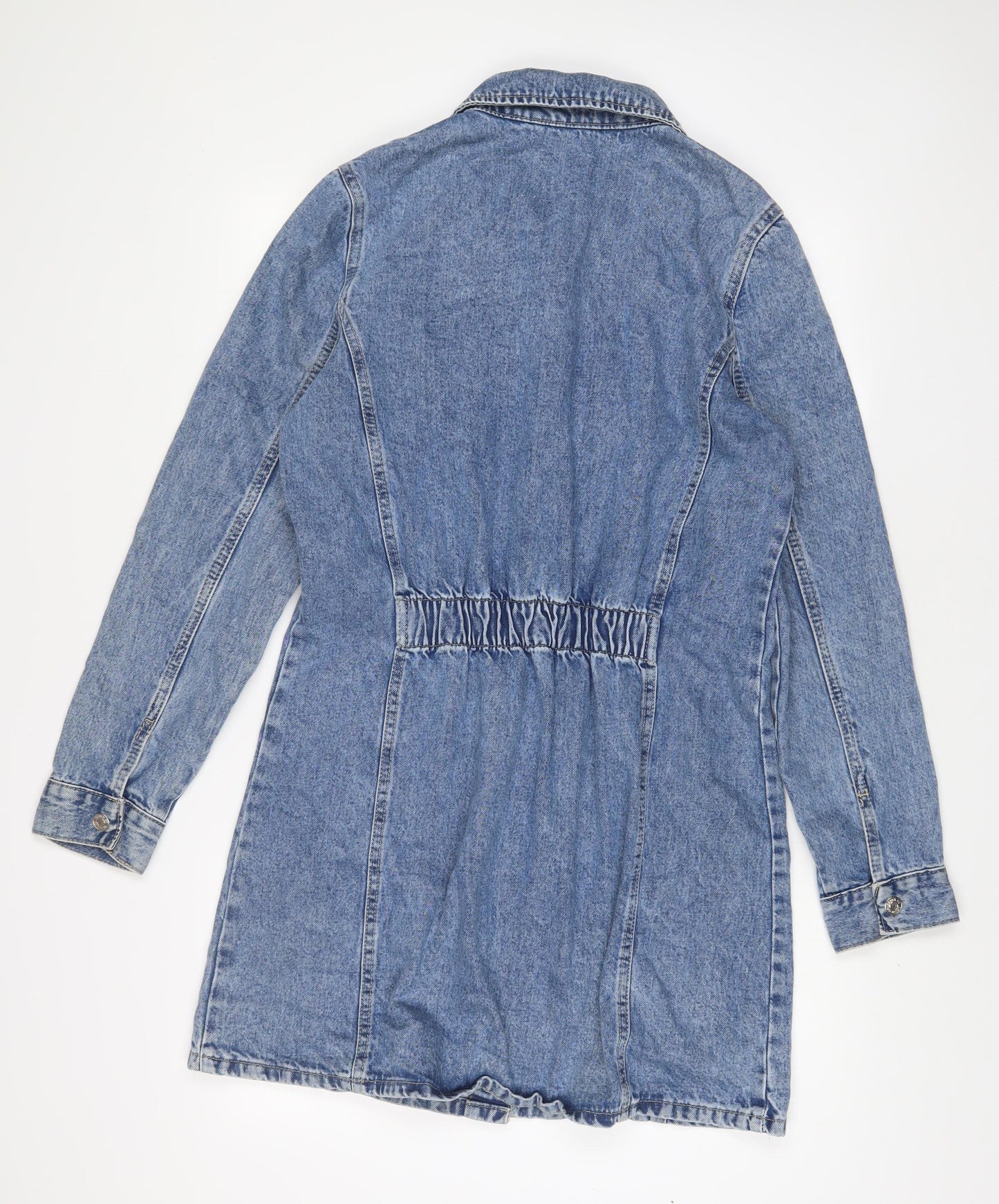 Denim & Co. Womens Blue Cotton A-Line Size 16 Collared Snap