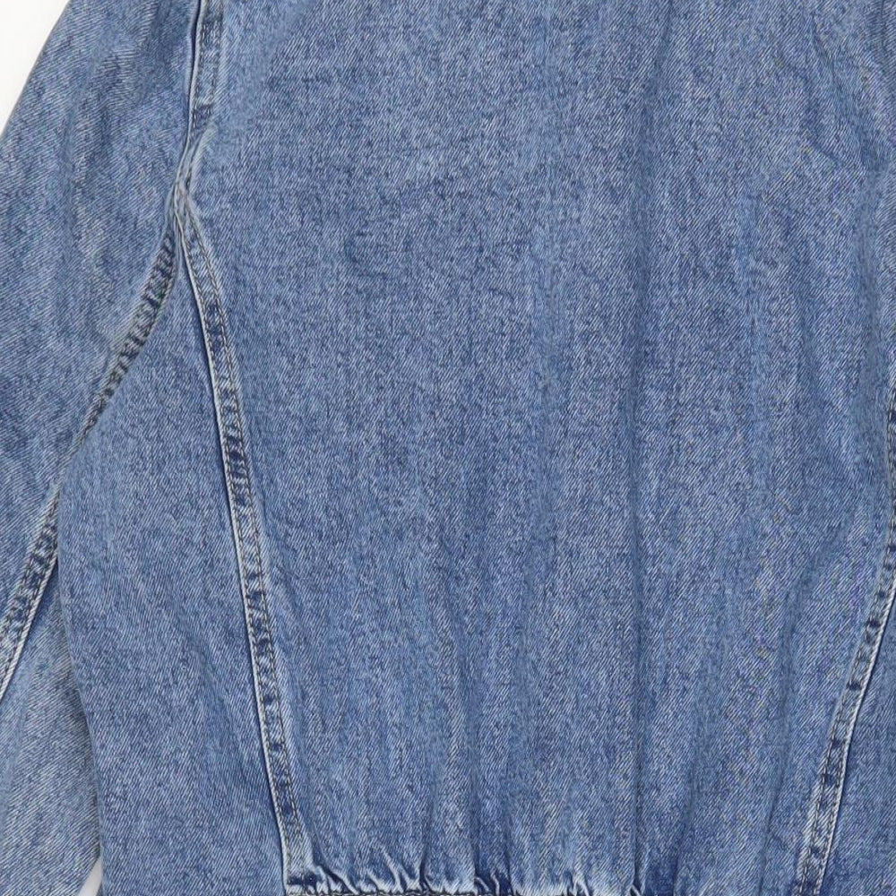 Denim & Co. Womens Blue Cotton A-Line Size 16 Collared Snap