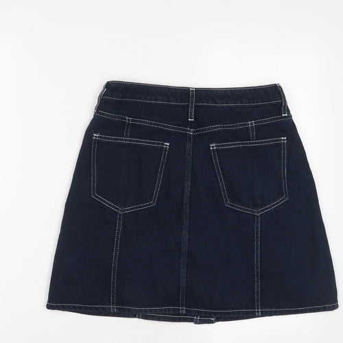 River Island Womens Blue Cotton A-Line Skirt Size 10 Button