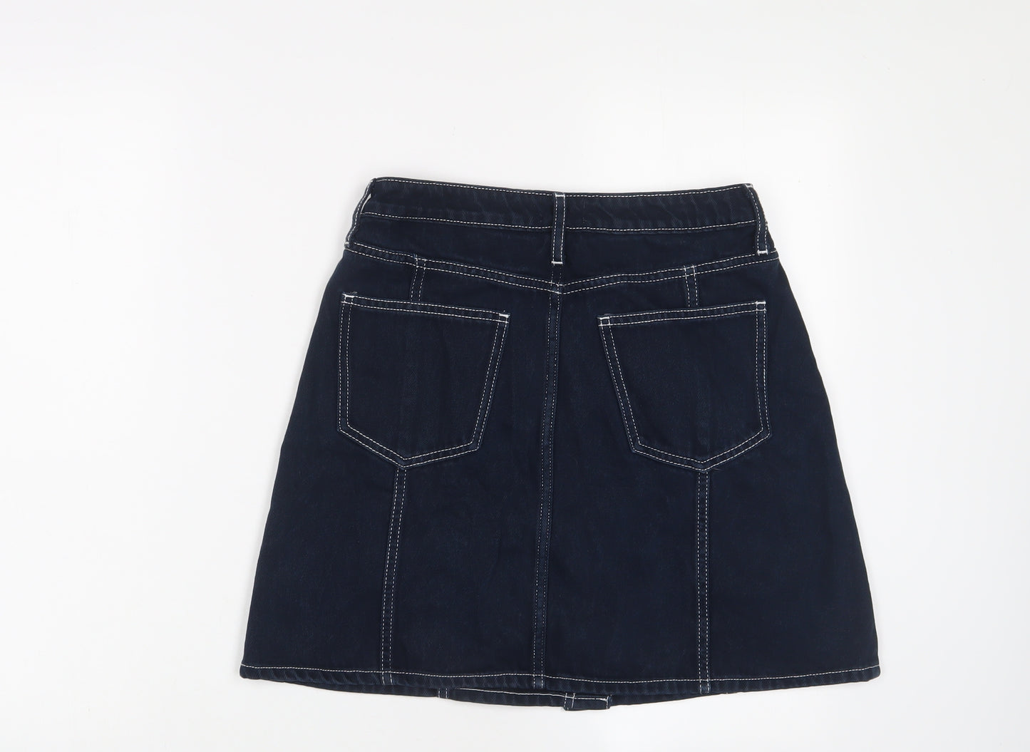 River Island Womens Blue Cotton A-Line Skirt Size 10 Button