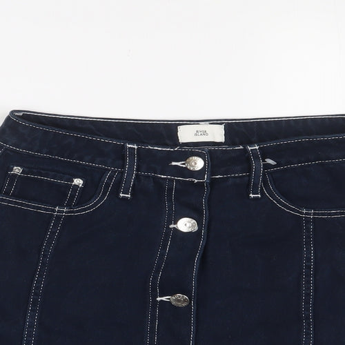 River Island Womens Blue Cotton A-Line Skirt Size 10 Button