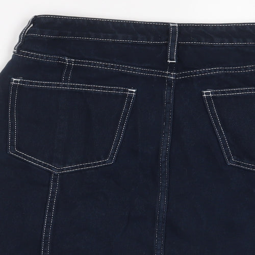 River Island Womens Blue Cotton A-Line Skirt Size 10 Button