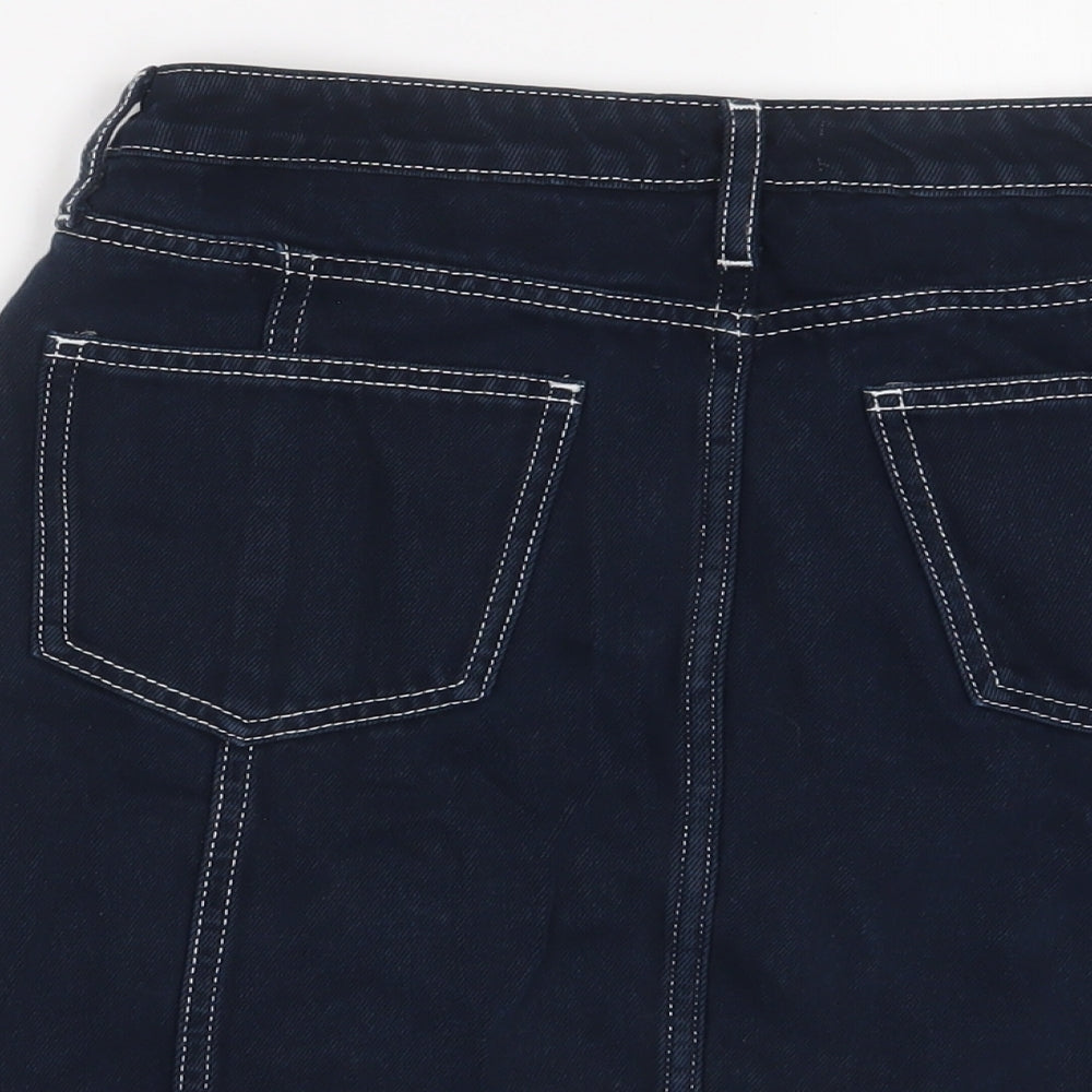 River Island Womens Blue Cotton A-Line Skirt Size 10 Button