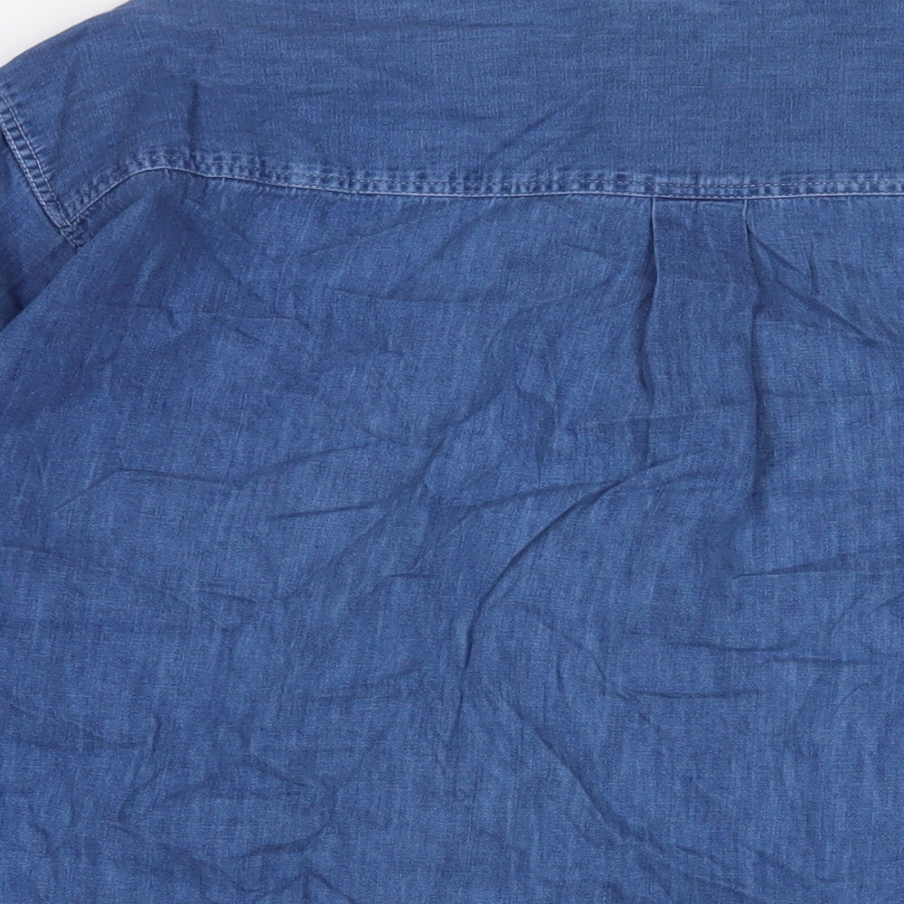 Marks and Spencer Mens Blue Cotton Button-Up Size L Collared Button