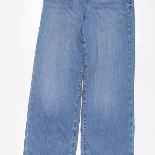 Autograph Womens Blue Cotton Wide-Leg Jeans Size 10 L33 in Regular Zip