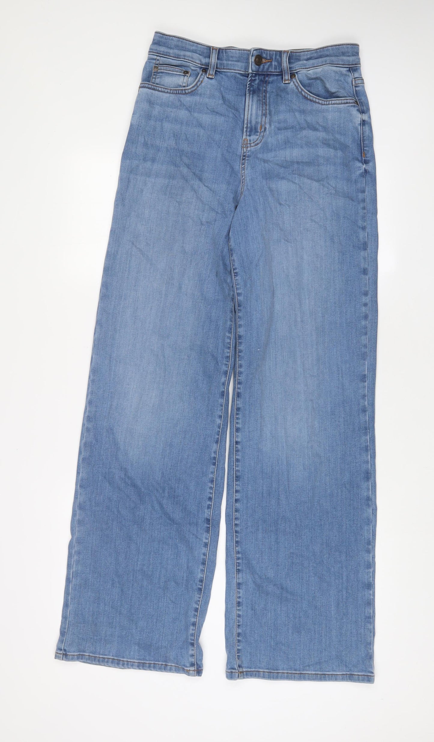 Autograph Womens Blue Cotton Wide-Leg Jeans Size 10 L33 in Regular Zip