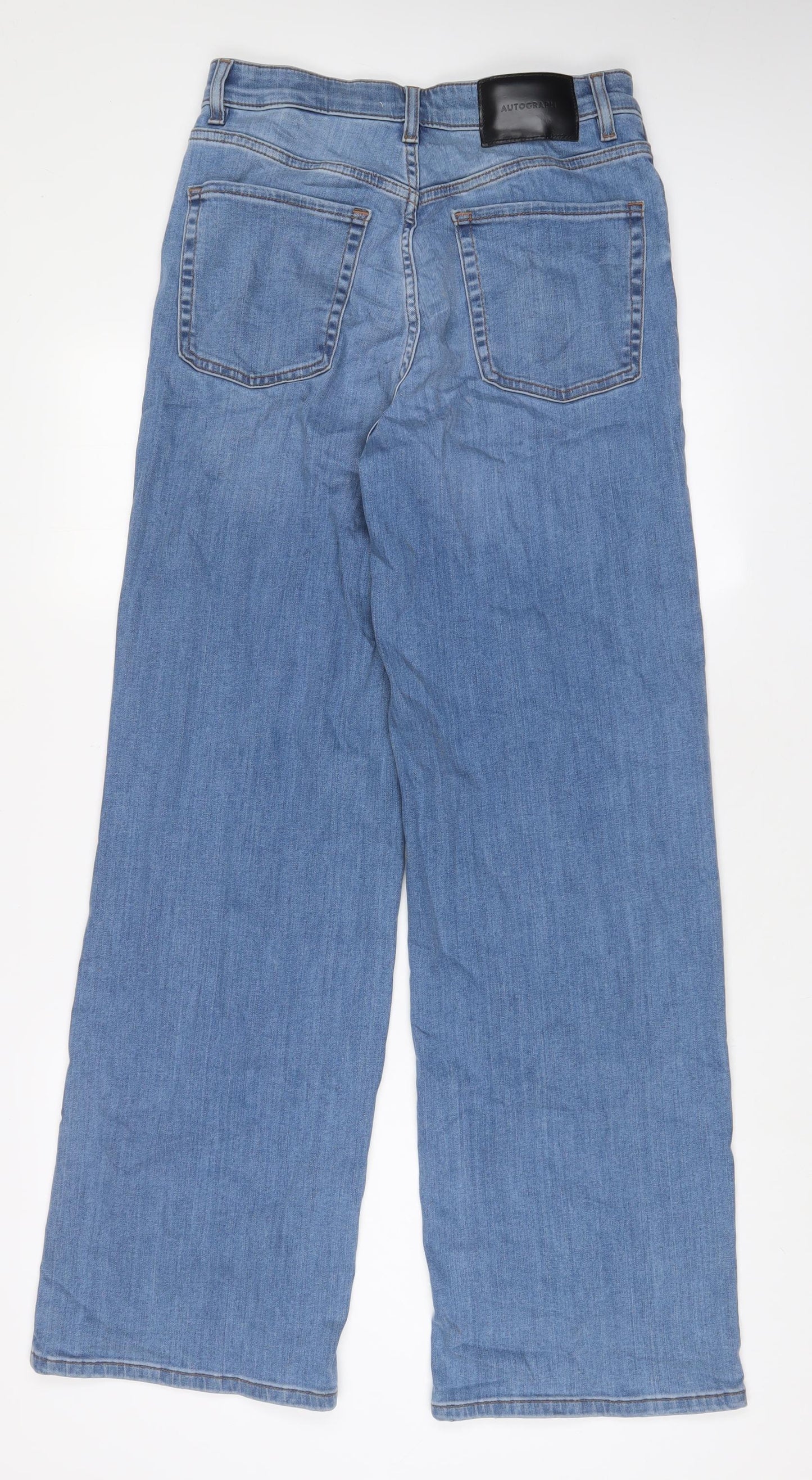 Autograph Womens Blue Cotton Wide-Leg Jeans Size 10 L33 in Regular Zip