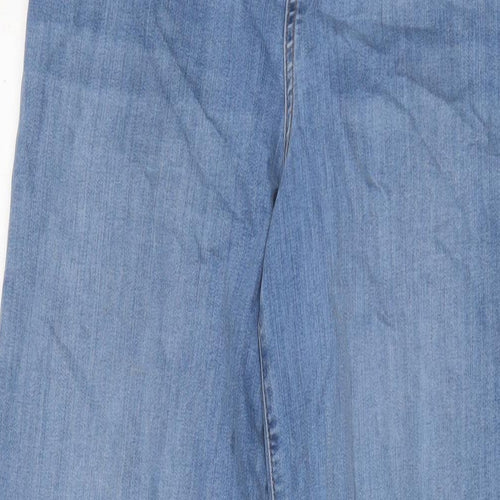 Autograph Womens Blue Cotton Wide-Leg Jeans Size 10 L33 in Regular Zip