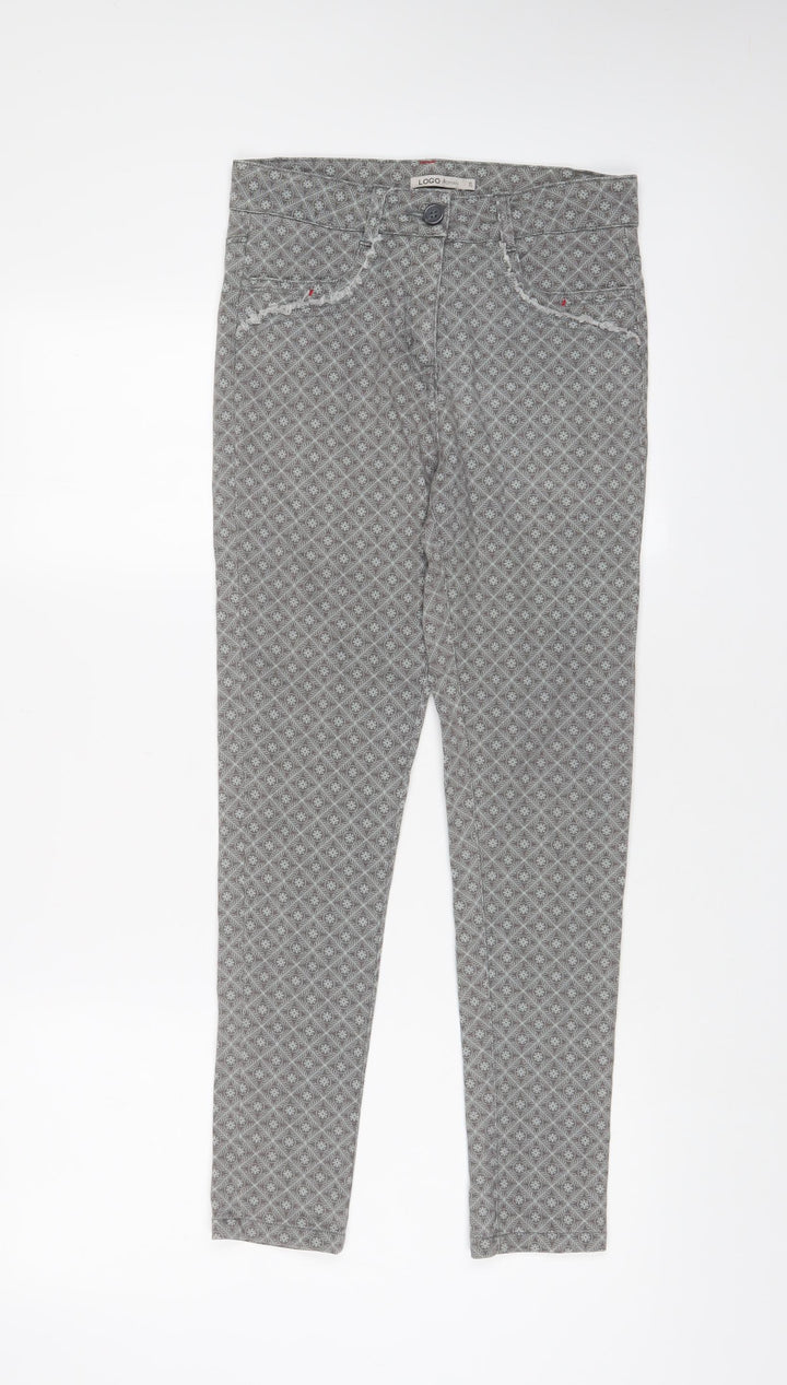 Logo Womens Grey Geometric Cotton Skinny Jeans Size 28 in L26 in Regular Zip