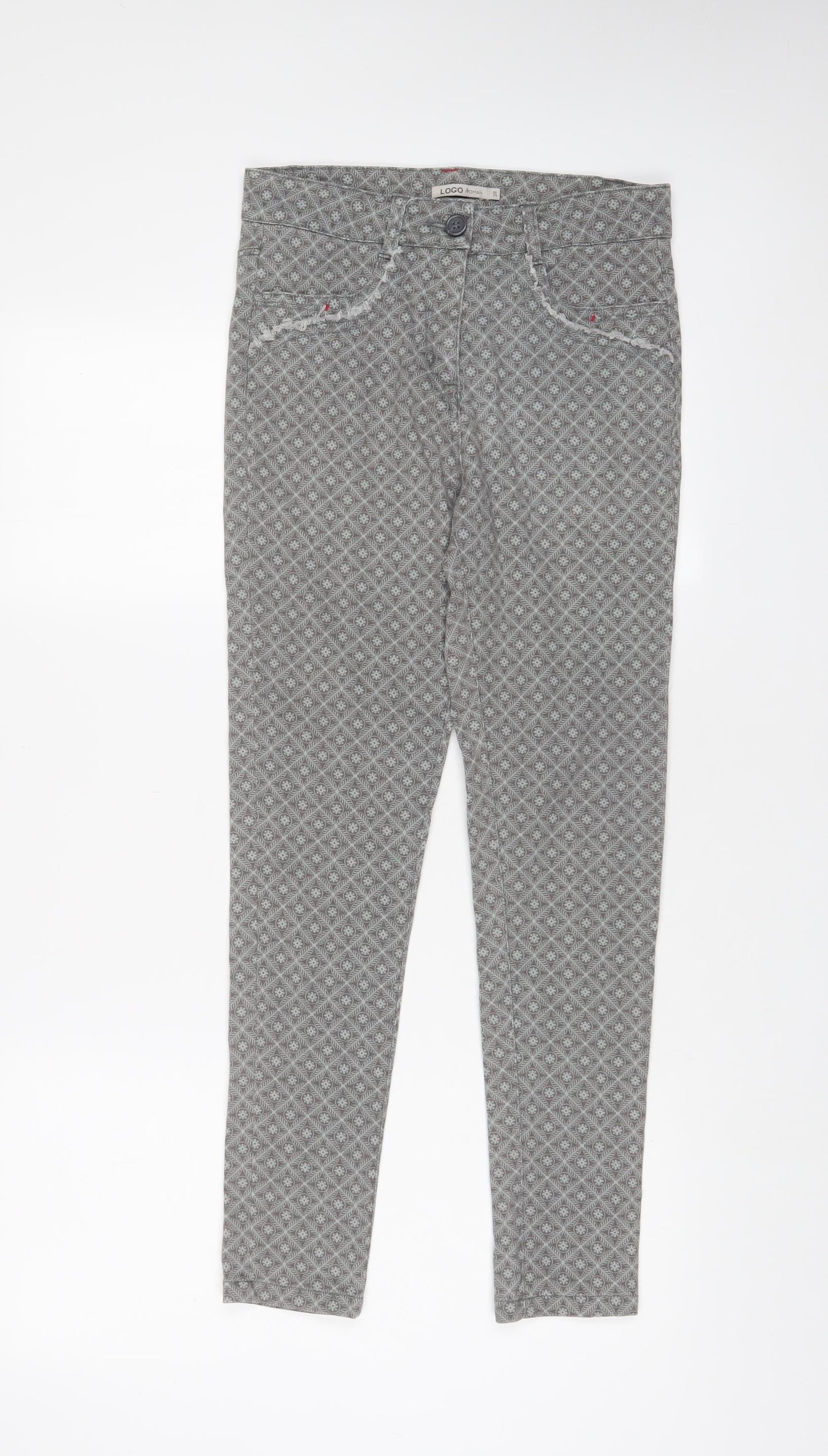 Logo Womens Grey Geometric Cotton Skinny Jeans Size 28 in L26 in Regular Zip