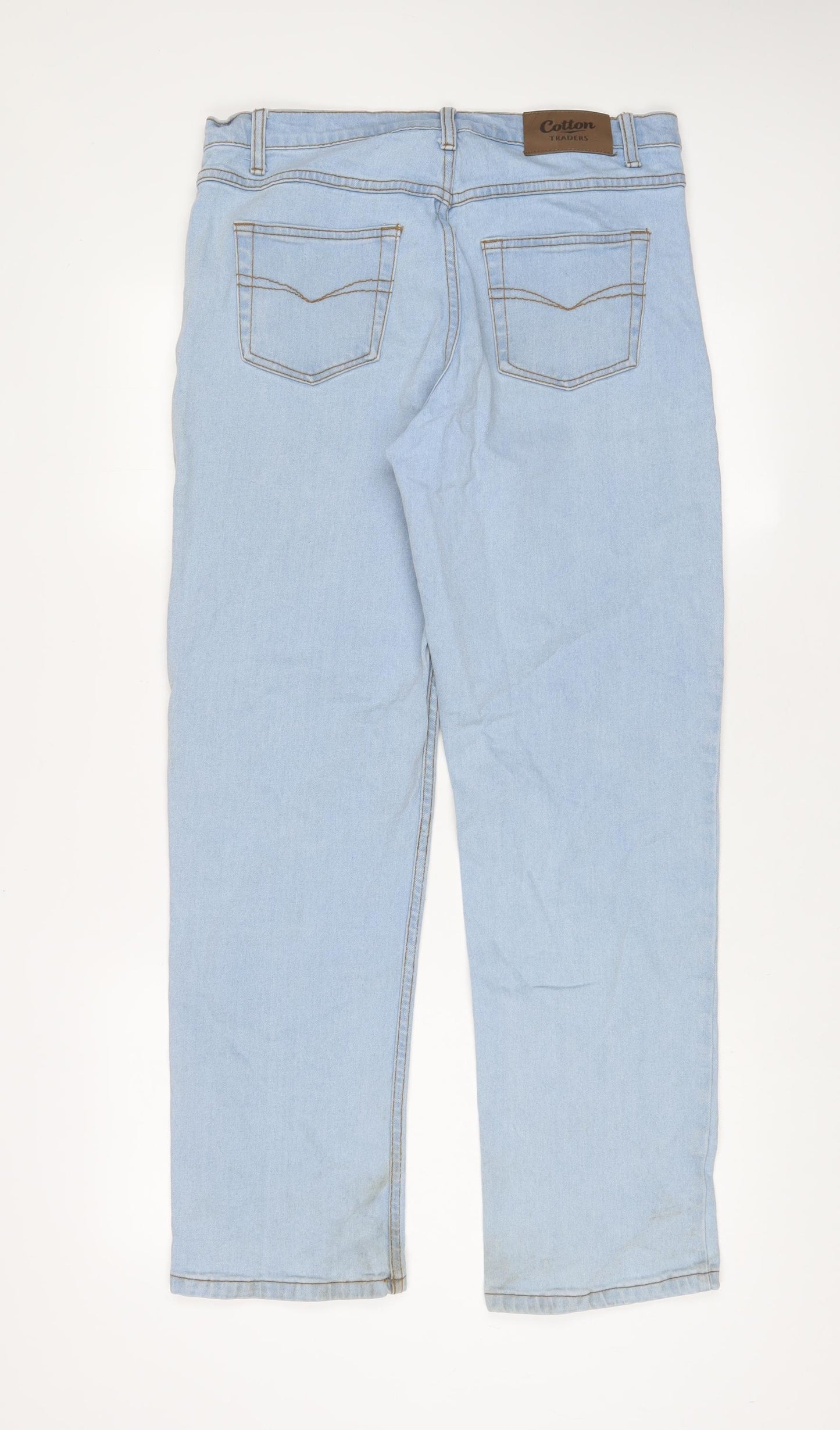 Cotton Traders Mens Blue Cotton Straight Jeans Size 32 in L30 in Regular Zip