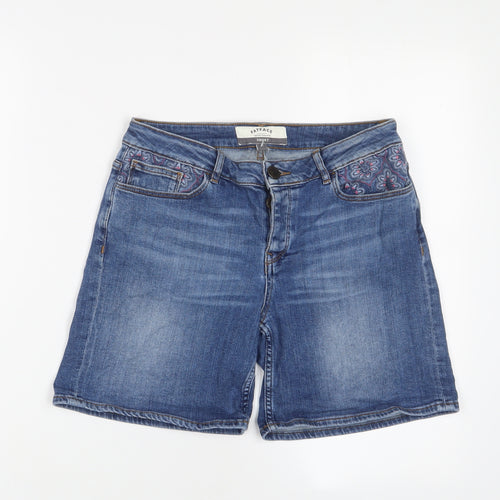Fat Face Womens Blue Cotton Basic Shorts Size 8 L6 in Regular Zip