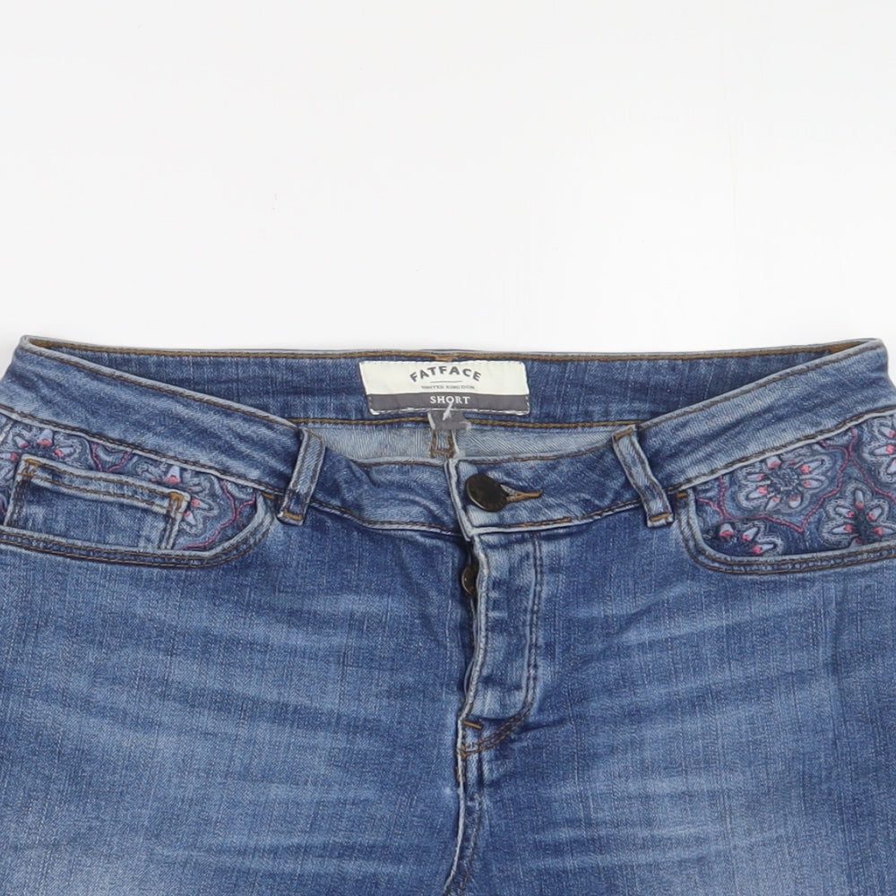 Fat Face Womens Blue Cotton Basic Shorts Size 8 L6 in Regular Zip