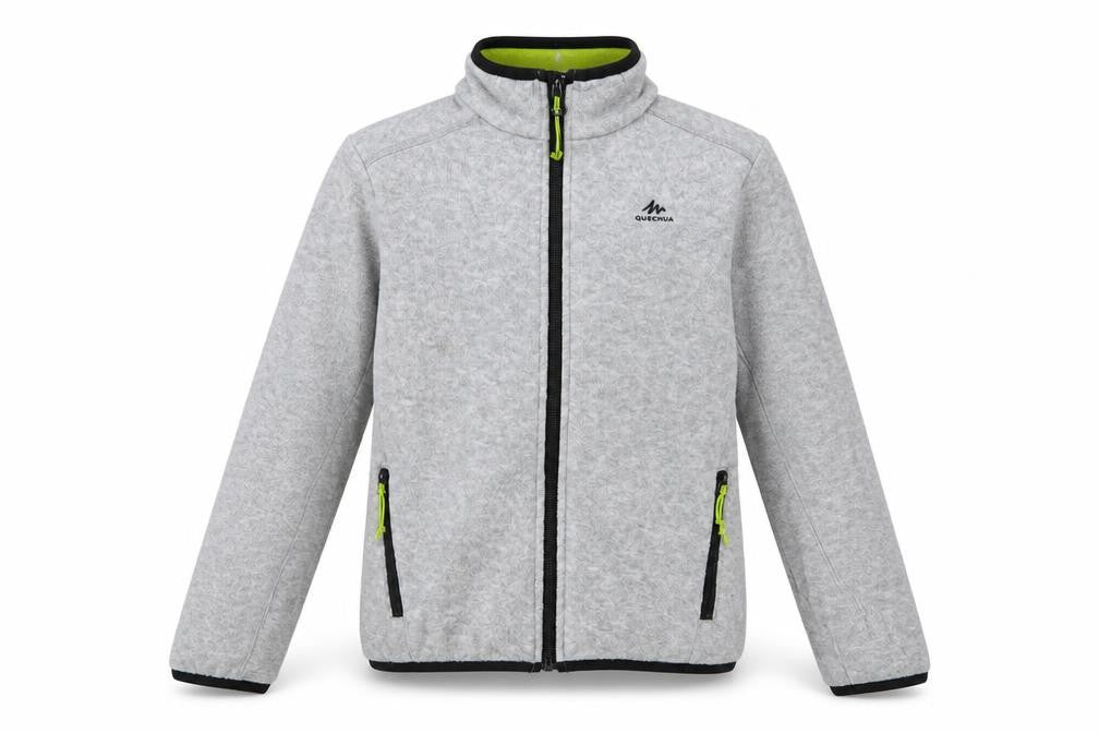Front view of Decathlon boys’ red jacket, size 10-11, years zip - zip pockets
