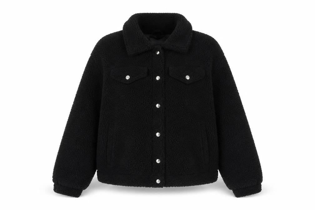 Front view of Brave Soul women’s black jacket, size UK 10, snap