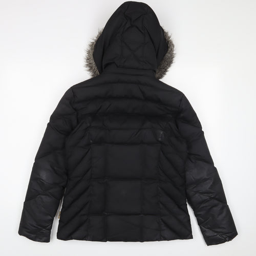Marks and Spencer Womens Black Striped Parka Coat Size S Zip - Zip Pockets