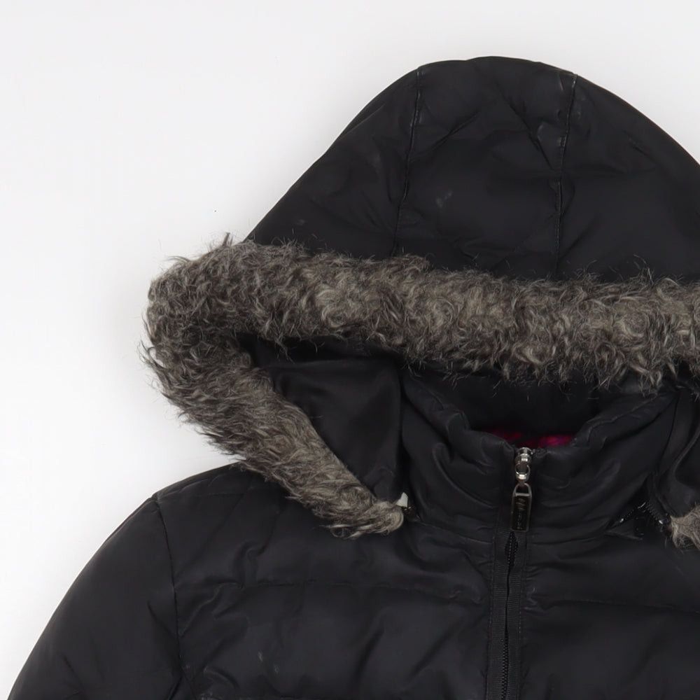 Marks and Spencer Womens Black Striped Parka Coat Size S Zip - Zip Pockets