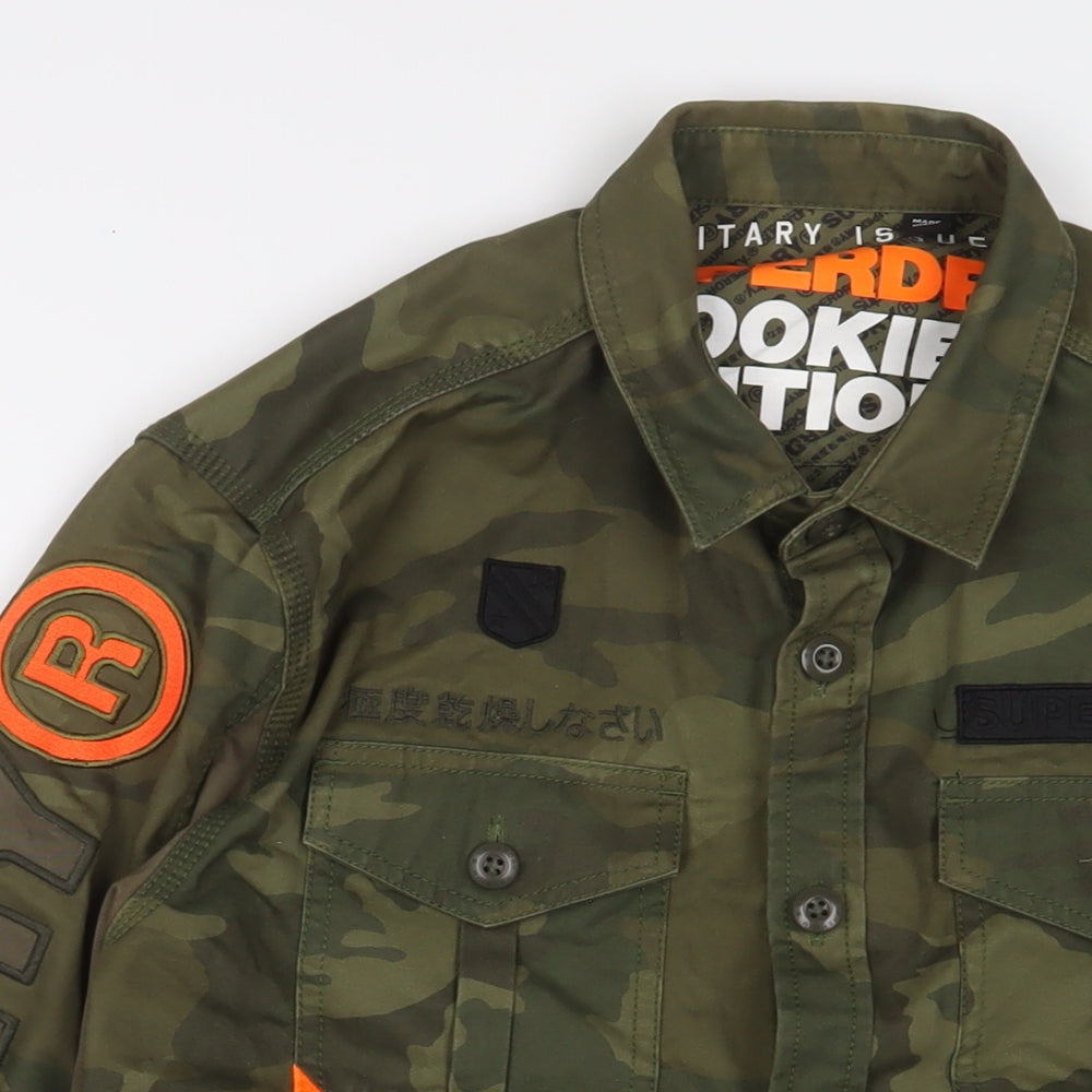 Superdry Mens Green Camouflage Jacket Size L Button