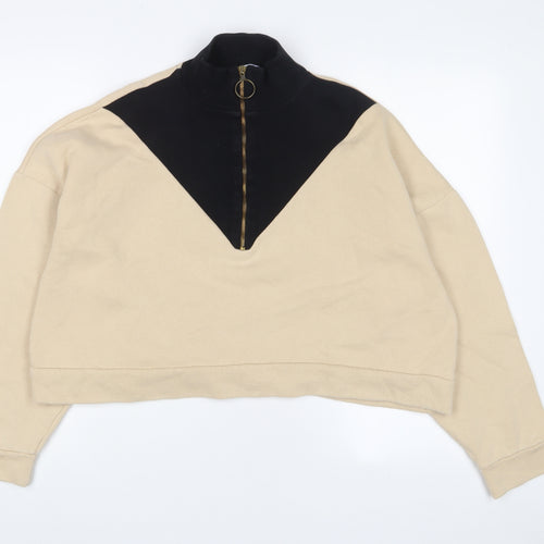 Zara Womens Beige Cotton Pullover Sweatshirt Size M Zip