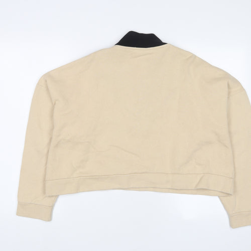 Zara Womens Beige Cotton Pullover Sweatshirt Size M Zip