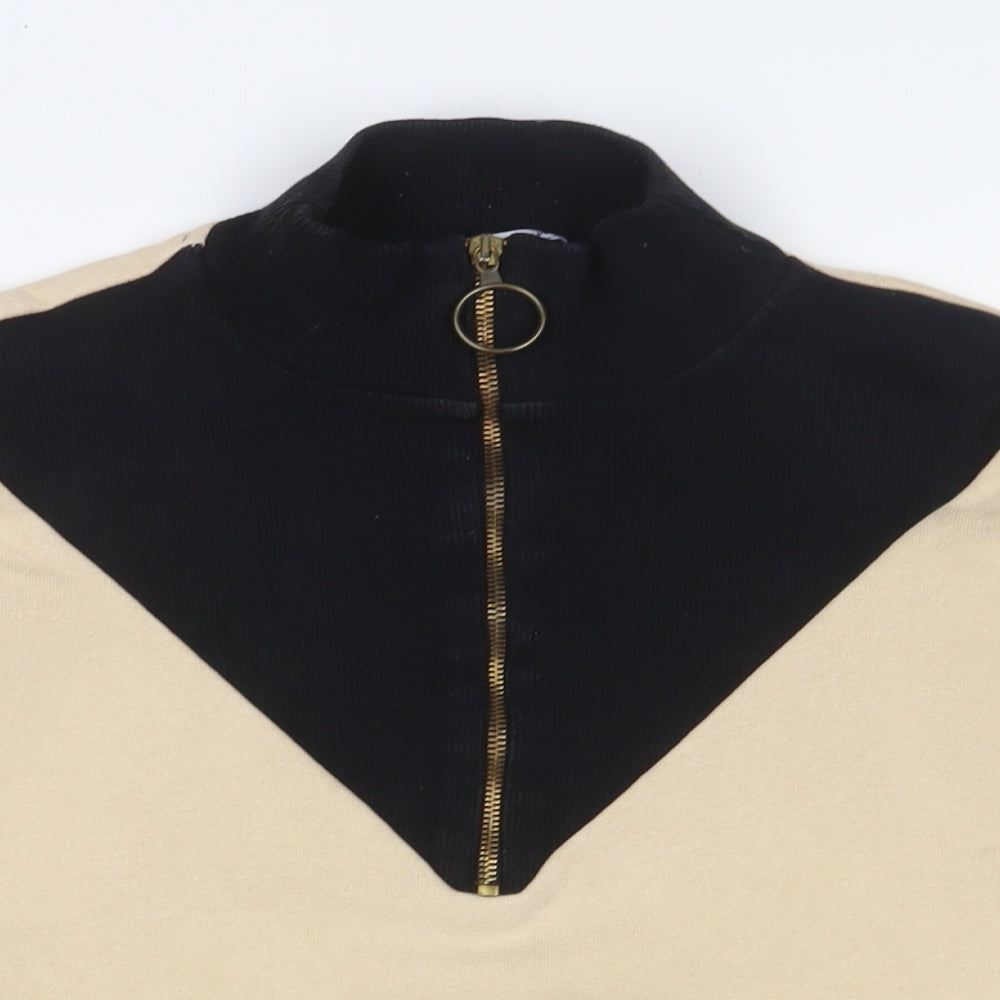 Zara Womens Beige Cotton Pullover Sweatshirt Size M Zip