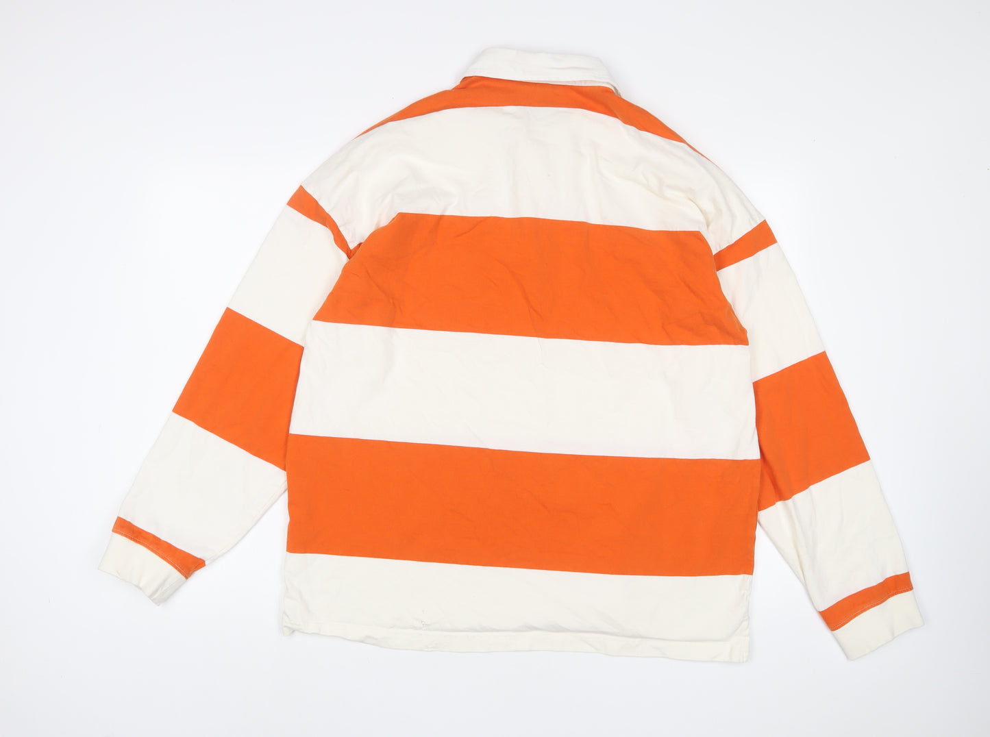 H&M Mens Orange Striped Cotton Polo Size XL Collared Button