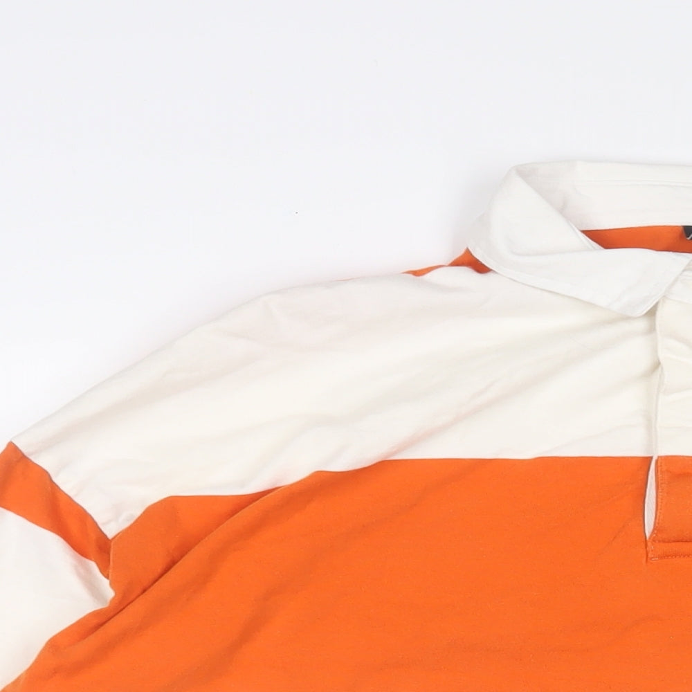 H&M Mens Orange Striped Cotton Polo Size XL Collared Button