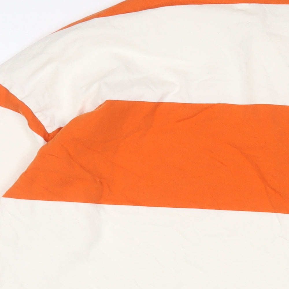 H&M Mens Orange Striped Cotton Polo Size XL Collared Button