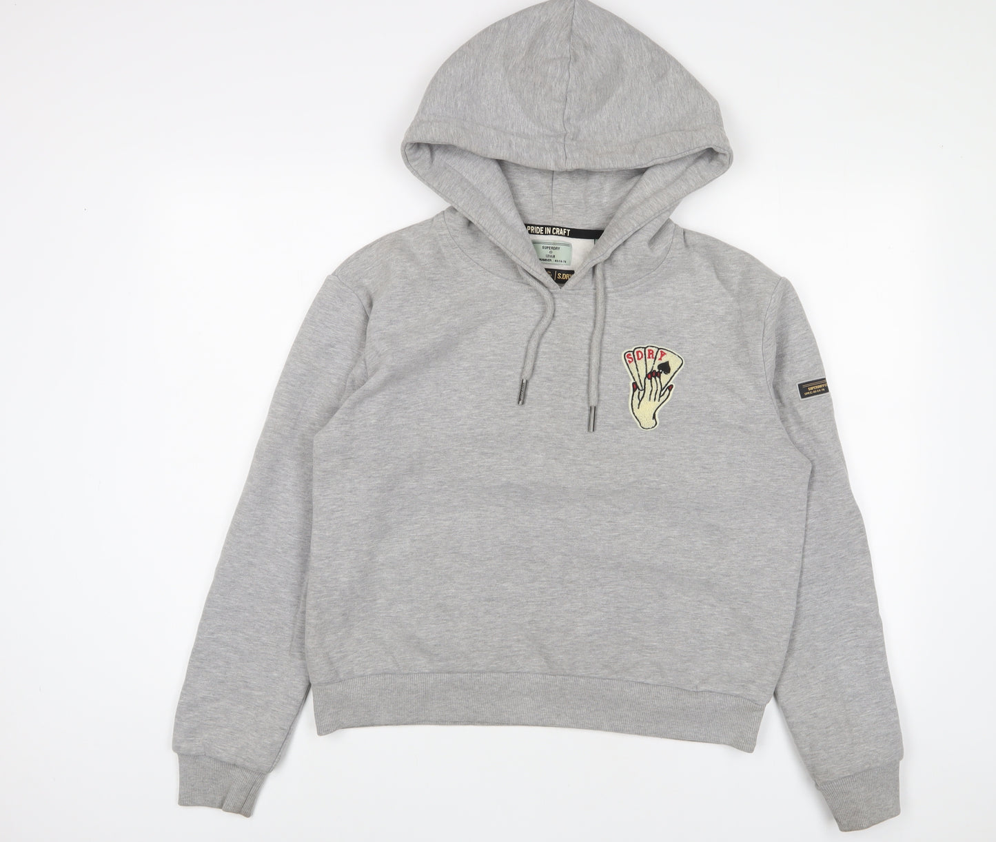 Superdry Womens Grey Cotton Pullover Hoodie Size 12 Pullover - Embroidered