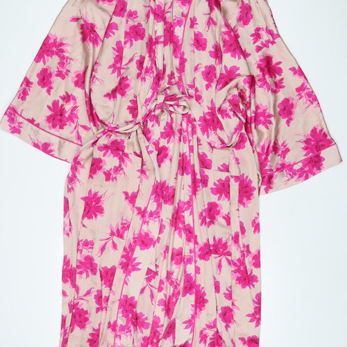 Marks and Spencer Womens Pink Floral Polyester Top Gown Size XL Tie - Belted