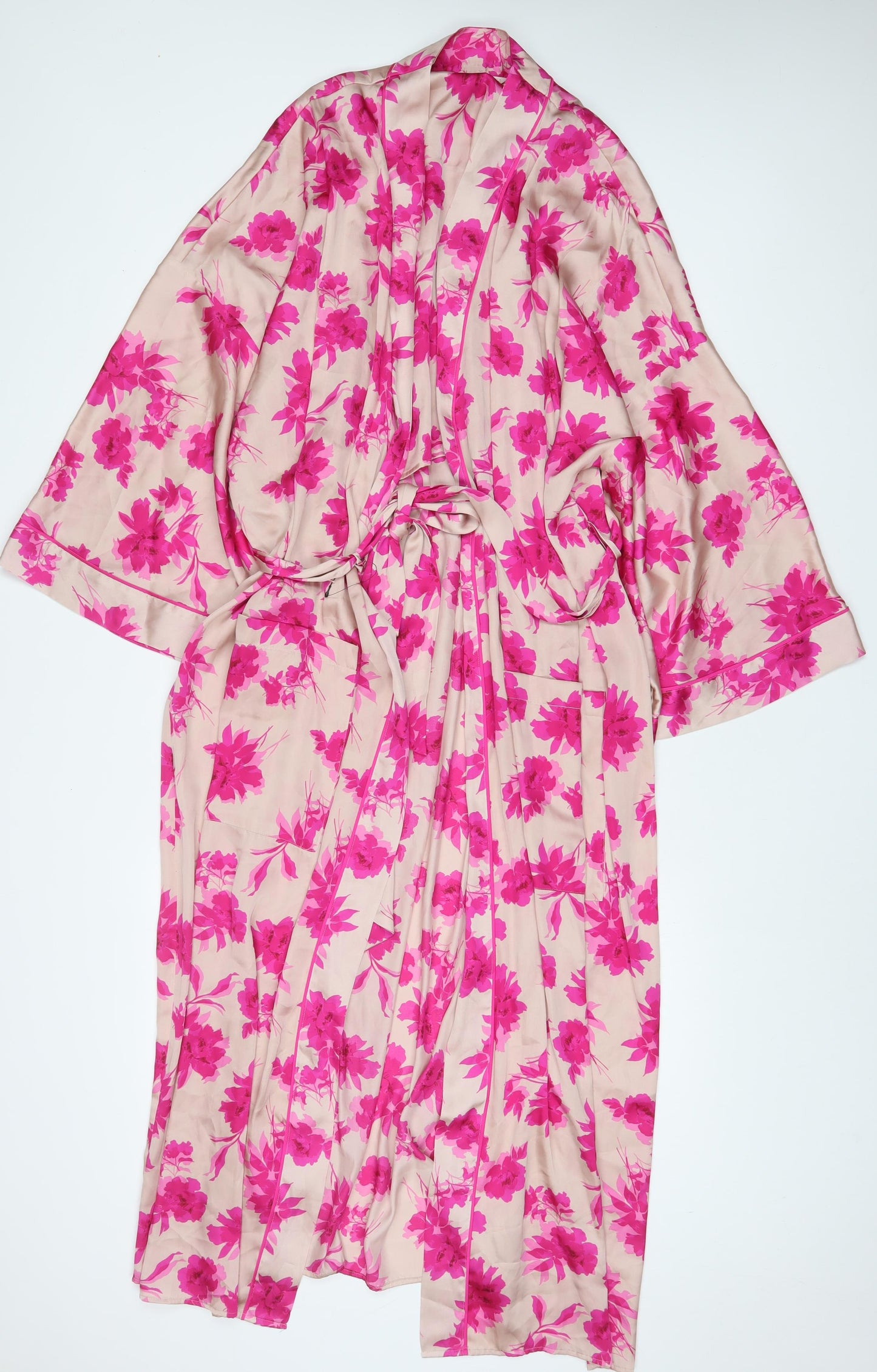 Marks and Spencer Womens Pink Floral Polyester Top Gown Size XL Tie - Belted