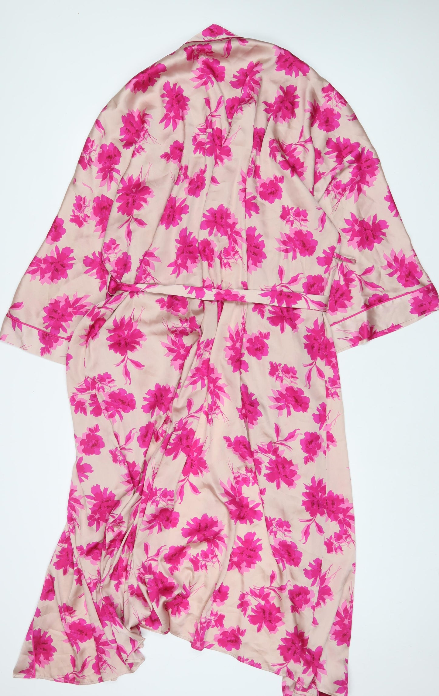 Marks and Spencer Womens Pink Floral Polyester Top Gown Size XL Tie - Belted