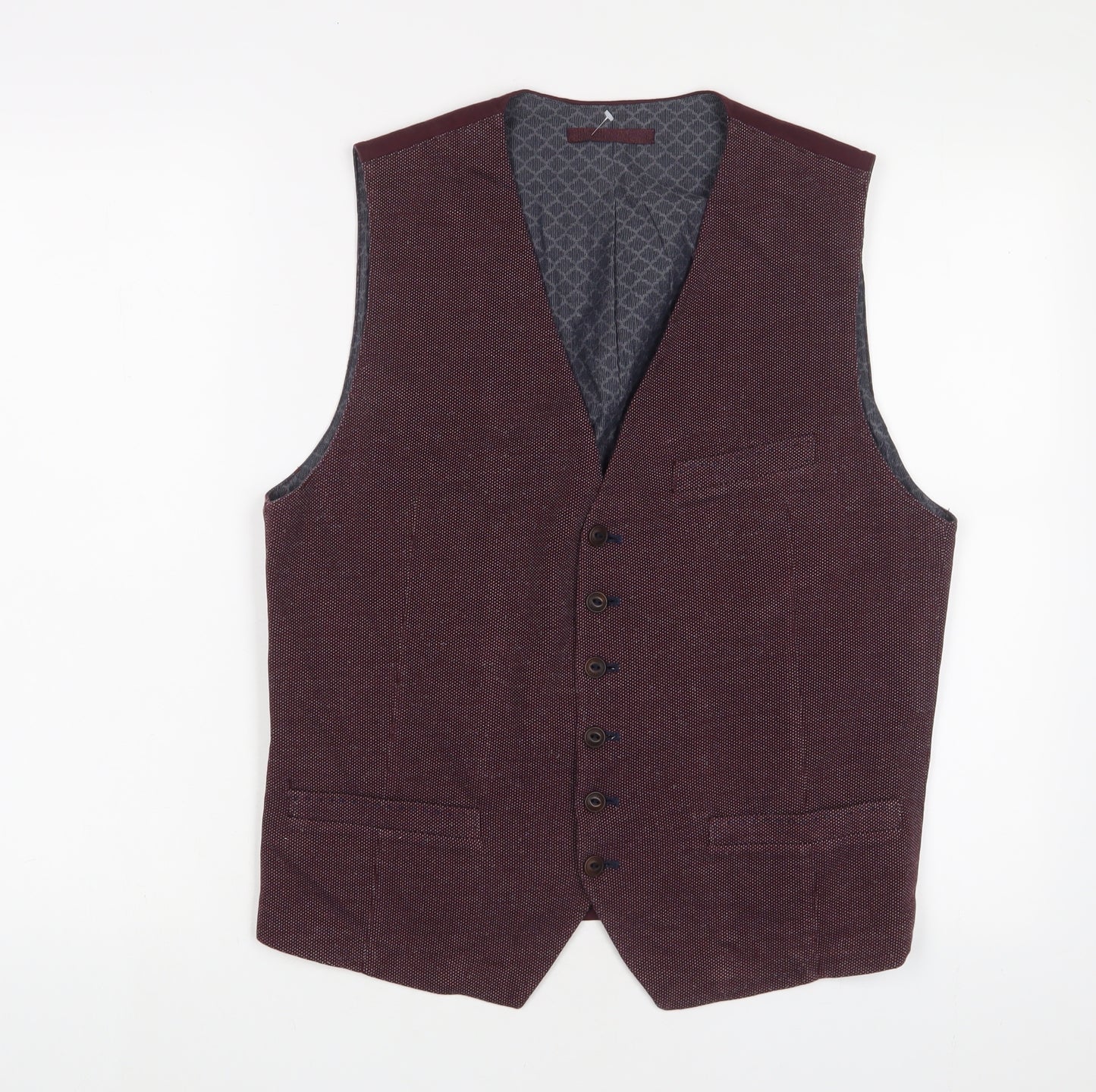 Ted Baker Mens Red Polyester Jacket Suit Waistcoat Size 40 Regular