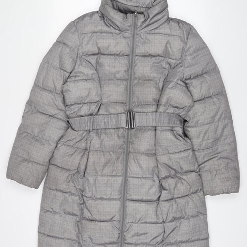 Bonmarché Womens Grey Geometric Quilted Coat Size 16 Zip - Belted