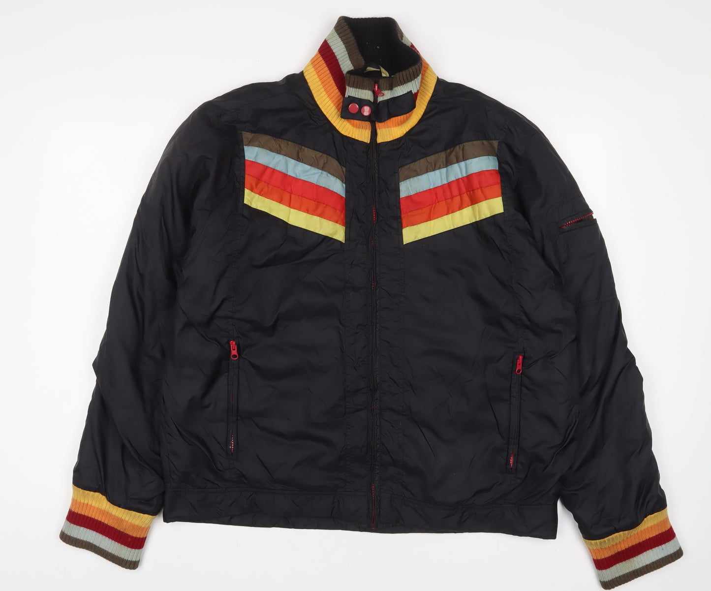 Unstable Womens Black Striped Jacket Size L Zip - Zip Pockets