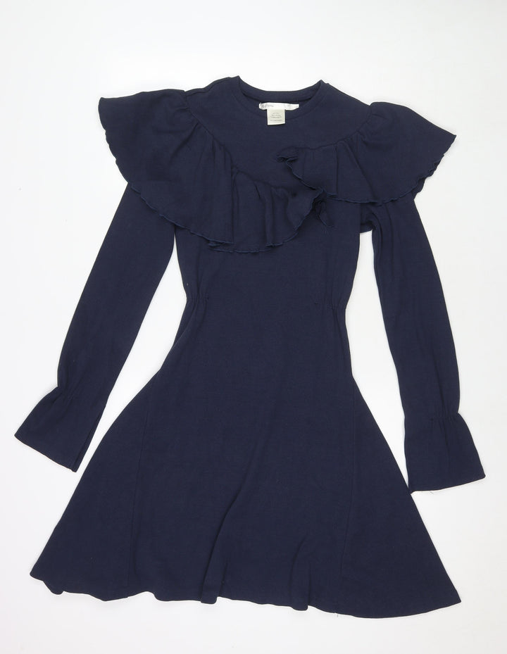 Eren Vintage Womens Blue Cotton Fit & Flare Size XS Round Neck Pullover