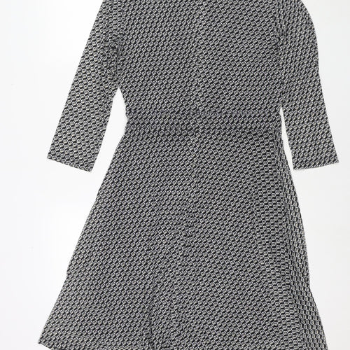 Esprit Womens Black Geometric Polyester Fit & Flare Size M V-Neck Zip
