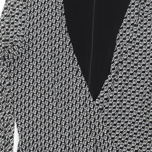 Esprit Womens Black Geometric Polyester Fit & Flare Size M V-Neck Zip