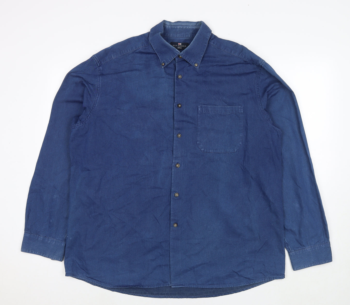 Marks and Spencer Mens Blue Cotton Button-Up Size XL Collared Button
