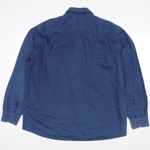 Marks and Spencer Mens Blue Cotton Button-Up Size XL Collared Button