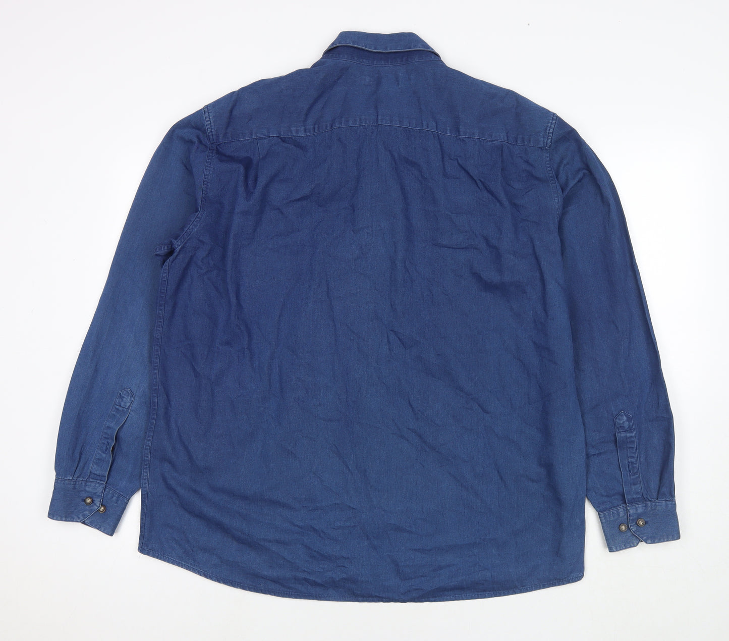 Marks and Spencer Mens Blue Cotton Button-Up Size XL Collared Button